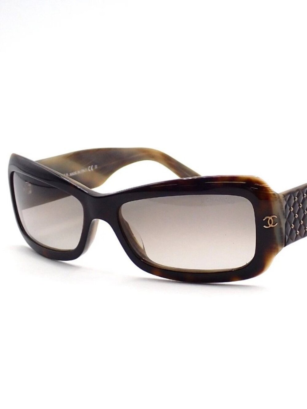CHANEL CC Matelasse Sunglasses Eye Wear Plastic Brown GHW 5099 Italy 63RL876